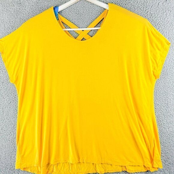 Avenue Scoop Neck Blouse Womens 30/32 Plus Size Top Yellow Strap Back Casual - Picture 1 of 12